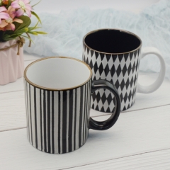 Geometry pattern printed colored glazed  ceramic  coffee mug