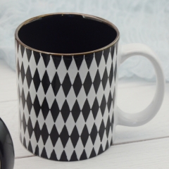 Geometry pattern printed colored glazed  ceramic  coffee mug