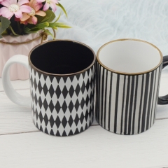 Geometry pattern printed colored glazed  ceramic  coffee mug