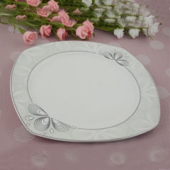 Kitchen white color Porcelain Square dinner plate with printing