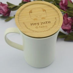 Cute emboss character designed ceramic milk coffee mug with wood lid for kids