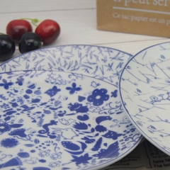 现代设计8英寸 蓝色全面印花西餐餐盘