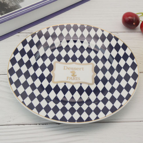 Fashion style 8 "fully embossed sapphire porcelain plate