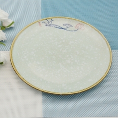 Japanese style 7-inch hand-painted porcelain plate with yellow edge