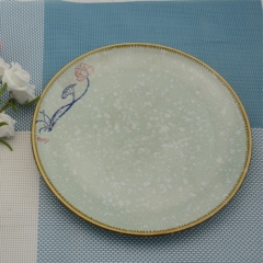 Japanese style 7-inch hand-painted porcelain plate with yellow edge