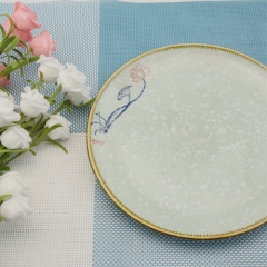 Japanese style 7-inch hand-painted porcelain plate with yellow edge