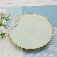 Japanese style 7-inch hand-painted porcelain plate with yellow edge