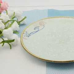 Japanese style 7-inch hand-painted porcelain plate with yellow edge