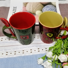 wholesale customized hand-painting ceramic coffee mugs with spoon