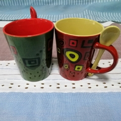 wholesale customized hand-painting ceramic coffee mugs with spoon