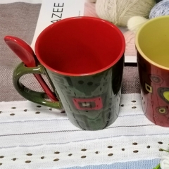 wholesale customized hand-painting ceramic coffee mugs with spoon