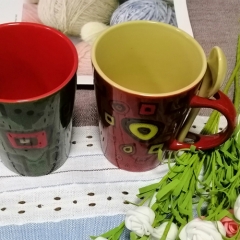 wholesale customized hand-painting ceramic coffee mugs with spoon