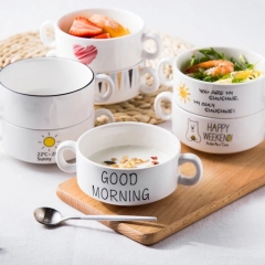 2018 Hot popular custom print ceramic bowl with handle