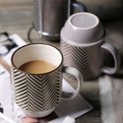 European style embossed design ceramic mug coffee cup  with flower