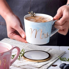 欧式金字大理石纹路夫妻结婚周年纪念陶瓷咖啡杯