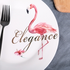 2018 hot selling flamingo design printing porcelain dinner plate