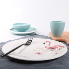 2018 hot selling flamingo design printing porcelain dinner plate