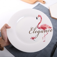 2018 hot selling flamingo design printing porcelain dinner plate