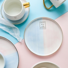 Wholesale glazed dinner set blue and white ceramic plate