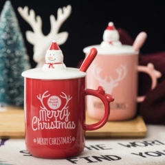 Christmas and Christmas festival deerhorn girl simple with cover spoons mug ceramic water cup