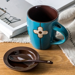 制造商批发带有花纹印刷的带手柄的牛奶咖啡陶瓷杯