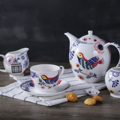 Wholesale custom decal coffee pot set ceramic tea pot set with sugar pot
