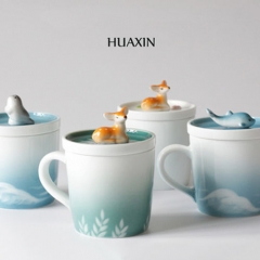 Beatiful animal ceramic mug deer dolphin seal personalized 3D animal coffee cup