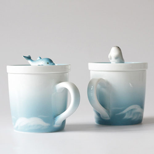 Beatiful animal ceramic mug deer dolphin seal personalized 3D animal coffee cup