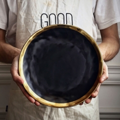 欧式黑漆金陶瓷盘西式水果沙拉盘