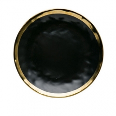 European style black painted gold ceramic plate western plate fruit salad plate