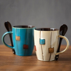 Wholesale manufacturer printed milk ceramic coffee mug with spoon in handle