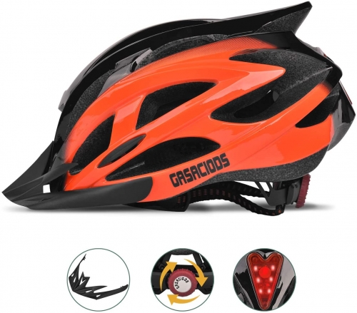 Mountain Bike Helmet, Adjustable Lightweight Bicycle Helmets For Adult, Road Helmet With Visor And Rear LED Light