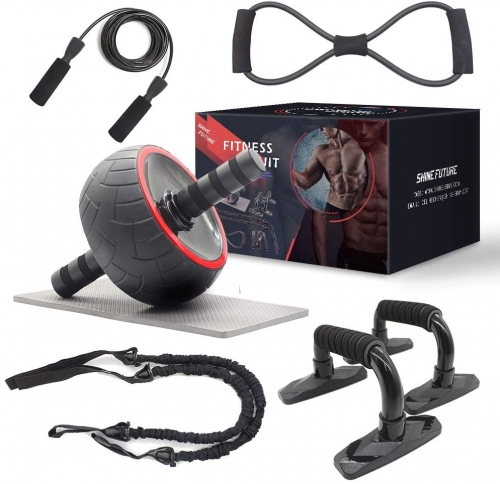 shine future Ab Roller Wheel, 8 Pcs Ab Wheel Roller Kit Include Resistance Bands, Knee Mat, Jump Rope, Push-Up Bar, Core Strength & Abdominal Trainers