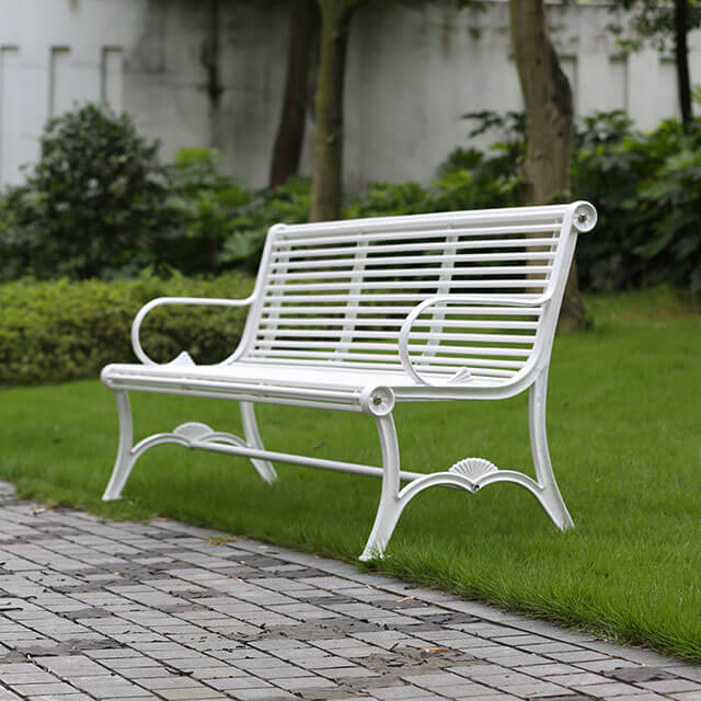 outdoor metal leisure white bench