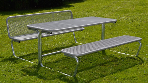 Outdoor thermoplastic picnic table with two benches