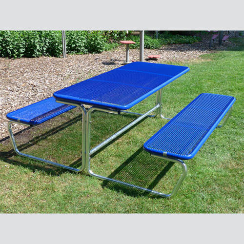Outdoor thermoplastic picnic table with two benches