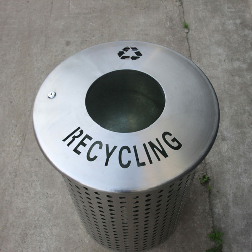 Outdoor Round Perforated Metal Trash Bin