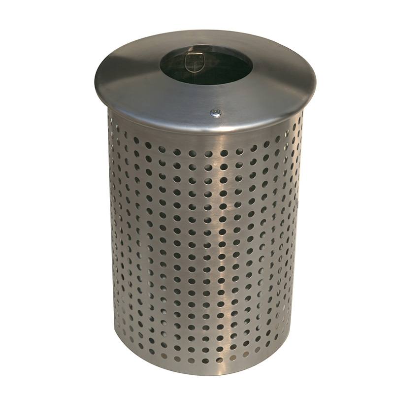 Outdoor Round Perforated Metal Trash Bin