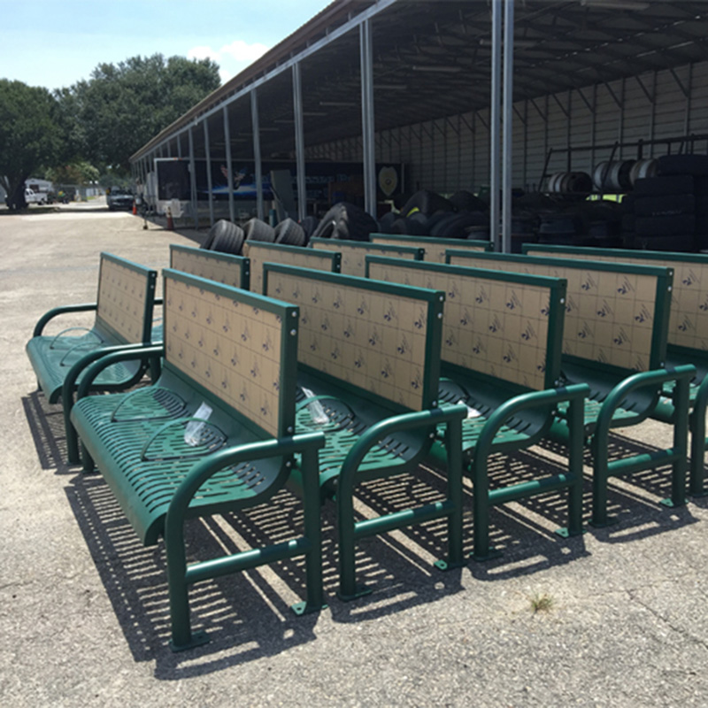 metal advertising bench with backrest