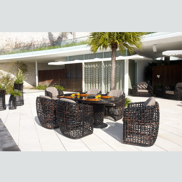 outdoor patio rattan sofa garden furniture luxury wicker sofa set 6 seater with table