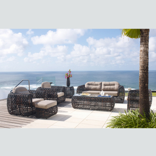 outdoor patio rattan sofa garden furniture luxury wicker sofa set 6 seater with table