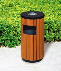 country exterior wooden trash can bin