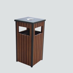 rectangular wood park trash cans