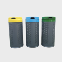 Outdoor metal trash bin with lid