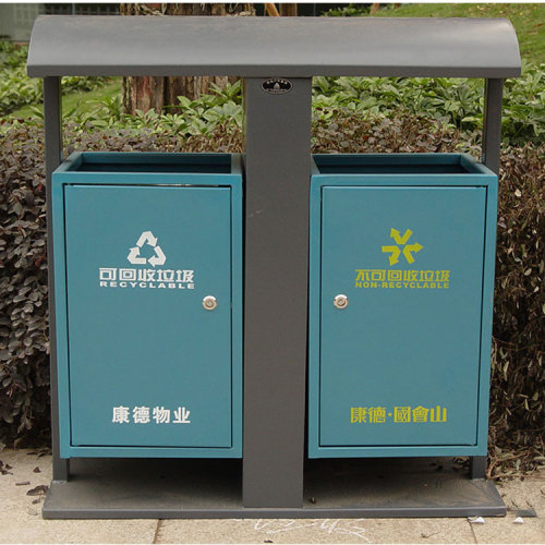 double compartment steel trash can
