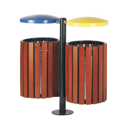 dual modern outdoor wood dustbin