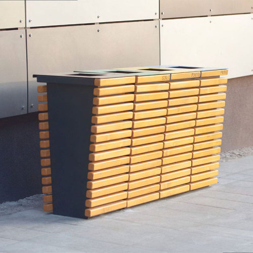 wood multi compartment waste recycling bin