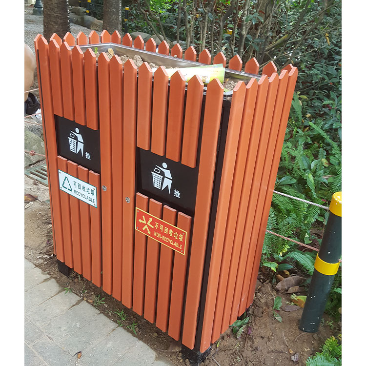 garden wood dual garbage recycle bin