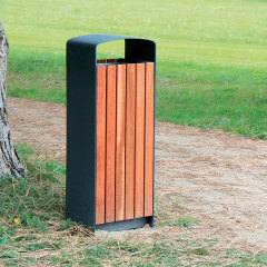 Outdoor Metal Wooden Trash Can