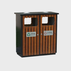 dual compartment wood trash bin